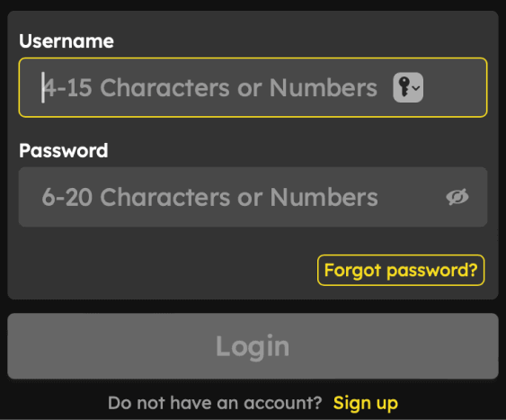Login form Login MarvelBet